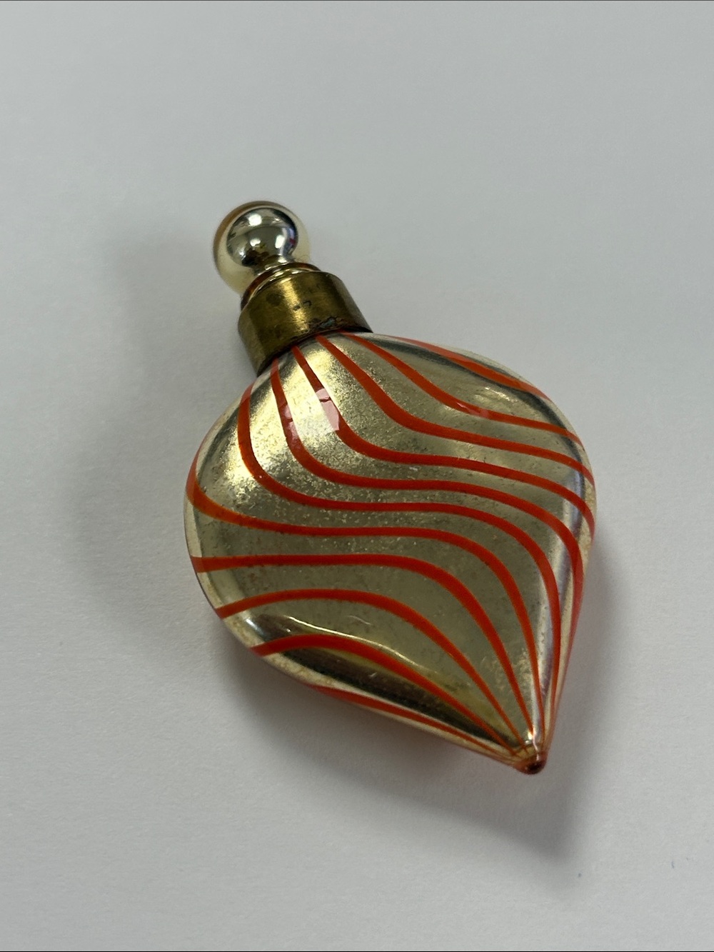 Vintage Mercury Glass Perfume Bottle with Orange Swirl Accent